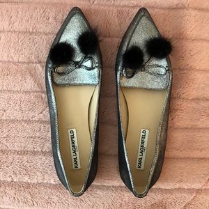 Karl Lagerfeld Silver Flats with Bows